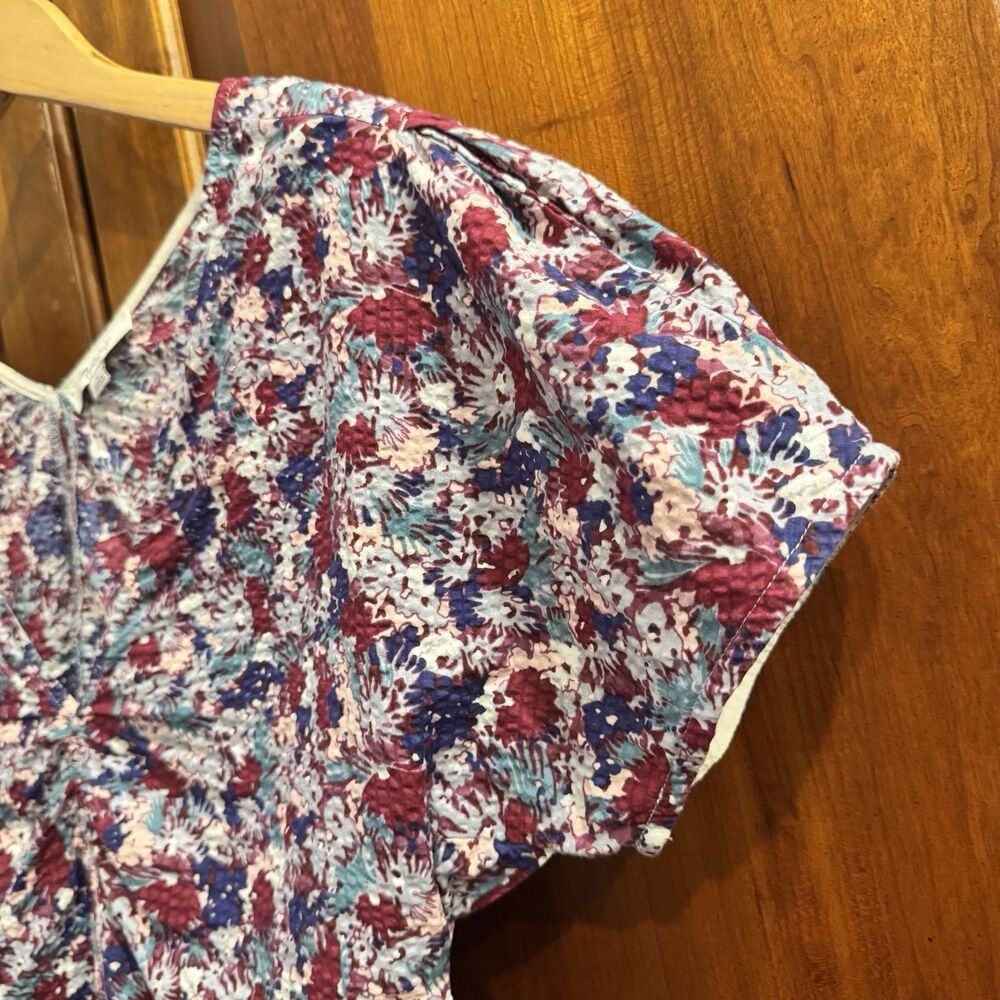 Madewell Floral Seersucker Short Sleeve Top Ruched Front Side Zip Size 6 - Picture 5 of 10
